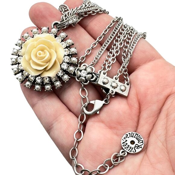 Sweet Romance Womens Necklace Silver Tone Interchangeable Pendant Flowers - Picture 2 of 5